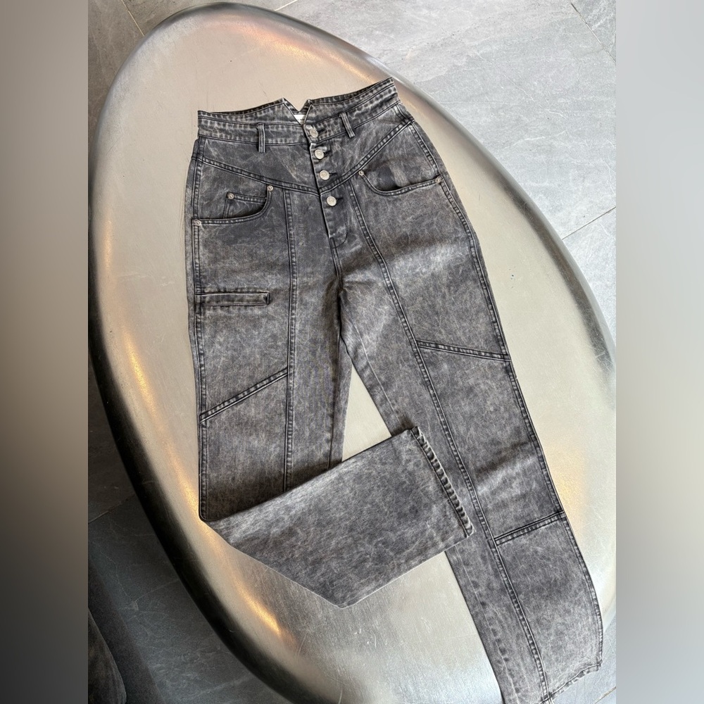 Étoile Isabel Marant Gray Henoya Acid-wash High Rise Slim Jeans US 6-8 FR 40